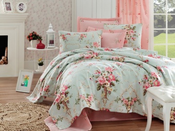 Set cuvertura de pat dubla, EnLora Home, AlanurMint, 4 piese, 100% bumbac, multicolor – imagine de produs din seria de prezentare
