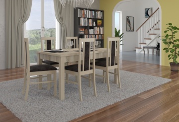 Set de masa extensibila si 6 scaune tapitate, RODOS 52, ADRK Furniture