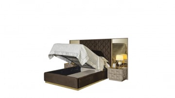 Set dormitor complet - ROYAL LAV - MDF 33 mm si metal - Crem/Antracit cu auriu - Img 7