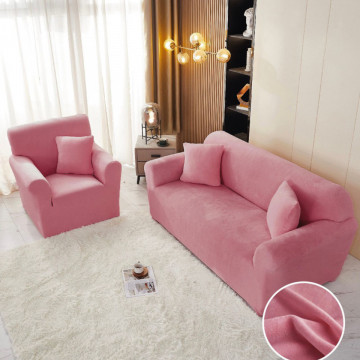 Set huse elastice din catifea pentru canapea 3 locuri + 2 fotolii, cu brate, roz inchis, HCCJS-13 - Img 5