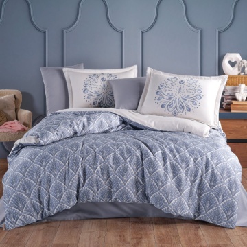 Set lenjerie de pat bumbac saten 100% Sheldon | Hobby Home | albastru prăfuit | geometric | 6 piese | 2 persoane