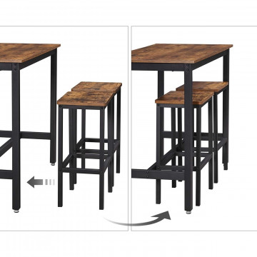 Set masa de bar + 2 scaune de bar, Vasagle, 120 x 60 x 90 cm, fier/PAL, maro rustic - Img 9