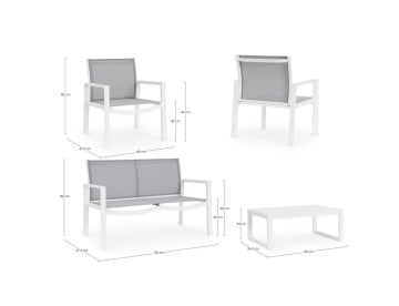 Set mobilier de gradina, 4 piese, metal / textilena, alb / gri, Kallen Yes - Img 3