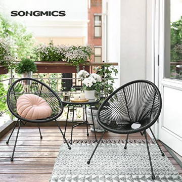 Set mobilier pentru gradina / balcon, 3 piese, metal / polietilena, negru, Songmics - Img 2