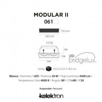 Spot incastrat LED COB Modular II, alb, inclinabil, Max 56W, lumina neutra, Kelektron - Img 5