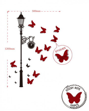 Sticker rosu / negru din vinil si PVC, cu note adezive, 120 x 50 cm, Butterflies Mauro Ferreti - Img 2