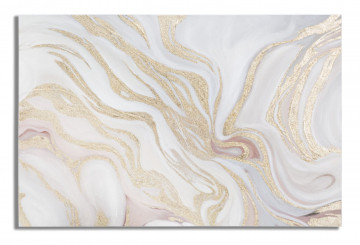 Tablou alb / auriu din lemn de pin si panza, 120 x 3,8 x 80 cm, Sofly Mauro Ferreti - Img 1