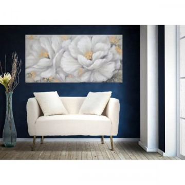 Tablou decorativ alb / auriu din lemn de pin si panza, 140 x 3,7 x 70 cm, Flower Mauro Ferreti - Img 6