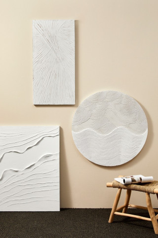 Tablou decorativ alb din lemn de Pin si panza, ∅ 90 cm, Texture Bizzotto - Img 5