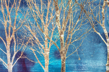 Tablou decorativ albastru/auriu din lemn de Pin si panza, 100x3,2x70 cm, Galeria Trees Bizzotto - Img 3