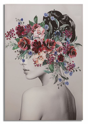 Tablou decorativ multicolor din lemn de Pin si panza, 80x2,8x120 cm, Lady Flower-B Mauro Ferretti - Img 1