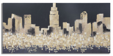 Tablou decorativ negru/auriu din lemn de Pin si panza, 150x3,8x70 cm, Golden City Mauro Ferretti - Img 1