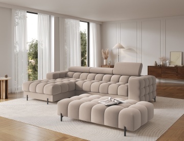 Taburet Tapitat cu Picioare Ferivo, beige plush – Sola 18 - Img 5