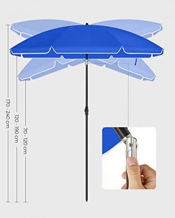 Umbrela de gradina albastra din poliester si metal, ∅ 200 cm, Vasagle - Img 8