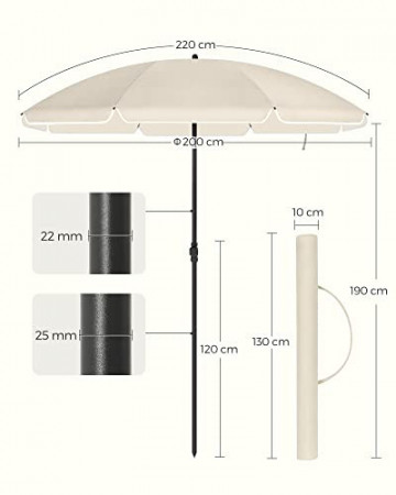 Umbrela de gradina crem din poliester si metal, ∅ 200 cm, Vasagle - Img 3