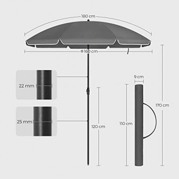 Umbrela de gradina gri antracit din poliester si metal, ∅ 160 cm, Vasagle - Img 3