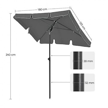 Umbrela de gradina gri din poliester si metal, 180x125 cm, Vasagle - Img 3