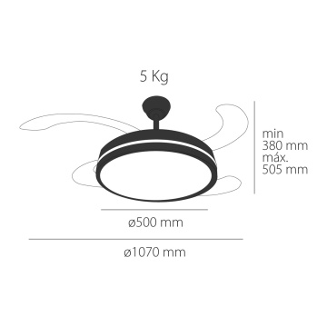 Ventilator de tavan LED Horus, 4 pale, 34W, Negru, Kelektron - Img 4