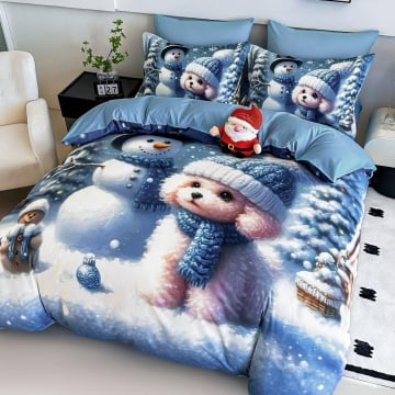 set lenjerie pat Crăciun imprimeu digital 5D Cățeluș Jojo Home