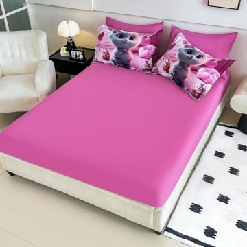 lenjerie finet 6 piese roz Jojo Home imprimeu pisicuță drăgălașă