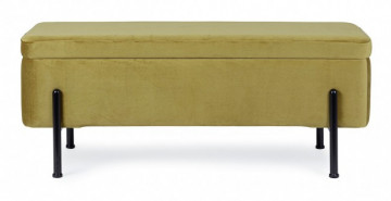 Bancheta cu spatiu pentru depozitare verde olive/negru din catifea si metal, 110 cm, Irina Bizzotto - Img 3