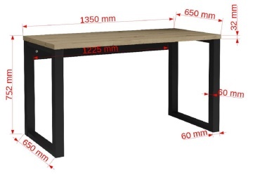 Birou MARO – 135x65x75.2 cm – Stejar Artisan / Negru – prezentare secundară de catalog
