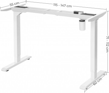 Cadru pentru birou electric reglabil alb din metal, 115-147 x 60 x 71-112 cm, Songmics - Img 3