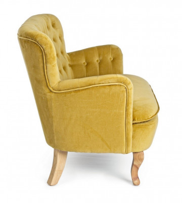 Canapea cu 2 locuri capitonata galben mustar din stofa si lemn de Pin, Orlins Bizzotto - Img 6
