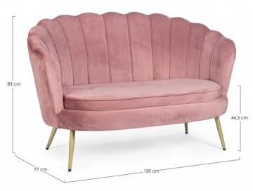 Canapea cu 2 locuri roz pudra din catifea si lemn de Pin, 130 cm, Giliola Bizzotto - Img 2