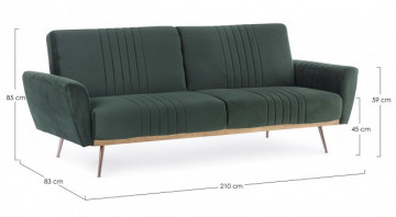 Canapea extensibila cu 3 locuri verde inchis din catifea si lemn de Eucalipt, 210 cm, Johnny Bizzotto - Img 2