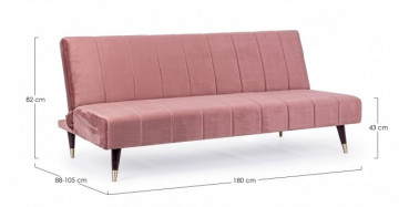 Canapea extensibilă roz pudra din catifea si lemn de Eucalipt cu 3 locuri, 180 cm, Alma Bizzotto - Img 2
