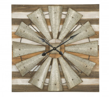Ceas decorativ din metal si lemn de brad, 80 x 80 x 7 cm, Mulino Mauro Ferreti - Img 1