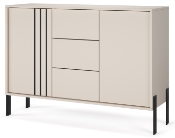 Comodă Nexo ADRK kaszmir cu detalii decorative negre și picioare metalice vedere din lateral