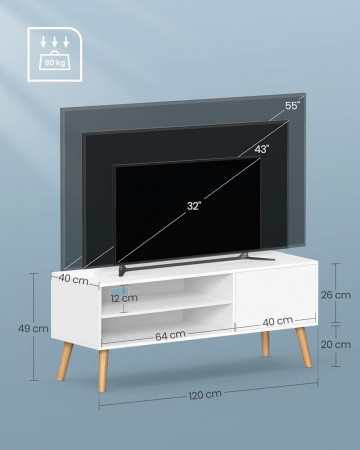 Comoda TV, 120 x 40 x 49 cm, PAL melaminat, alb, Vasagle - Img 4