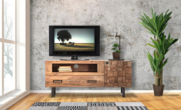 Comoda TV maro din lemn de acacia si metal, 145 x 40 x 62 cm, Mumbai Mauro Ferreti - Img 6
