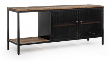 Comoda TV neagra/maro din metal si lemn de Mango, 120x35x52 cm, Roderic Bizzotto - Img 1