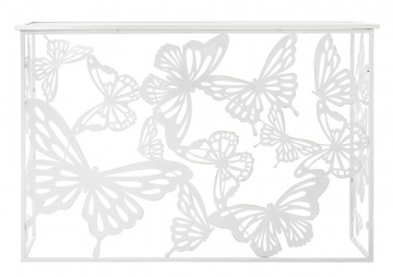 Consola alba din metal si sticla, 121,5 x 41 x 81 cm, Butterfly Mauro Ferreti - Img 5