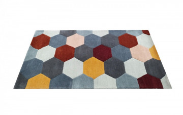 Covor Homeycomb Bedora, 120x170 cm, 100% lana, multicolor, finisat manual - Img 9