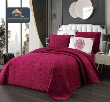 Cuvertură din catifea matlasată 5 piese burgundy 220×240 cm | Model embosat | JoJo Home
