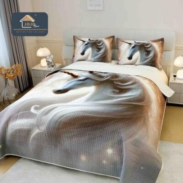 Cuvertură matlasată 5D grej cu unicorn elegant JOJO HOME – 3 piese