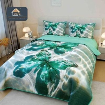 Cuvertură matlasată 5D verde cu fluture JOJO HOME – 3 piese