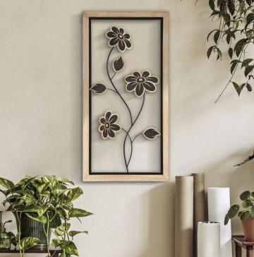 Decoratiune de perete maro / neagra din metal / lemn, 30 x 2,5 x 60 cm, Girish-B Mauro Ferreti - Img 6