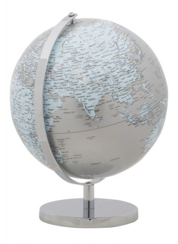 Decoratiune glob argintiu/albastru deschis din metal, ∅ 25 cm, Globe Mauro Ferretti - Img 3