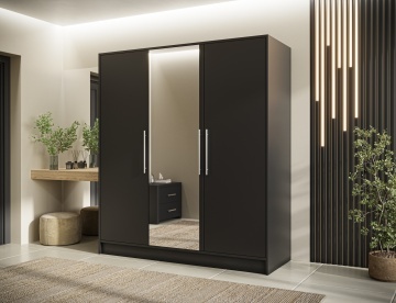 Dulap cu 3 usi si oglinda Alarica 180x60x200 cm – Negru – prezentare de catalog a produsului