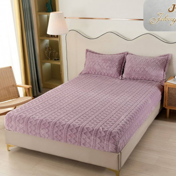 Husa de pat cu elastic si 2 fete de perna, cocolino tip jacquard, uni, pat 2 persoane, mov, C08