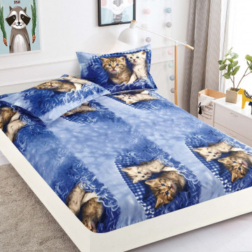 Husa de pat cu elastic si 2 fete de perna, tesatura tip finet, pat 2 persoane, albastru, HBF-169 - Img 2