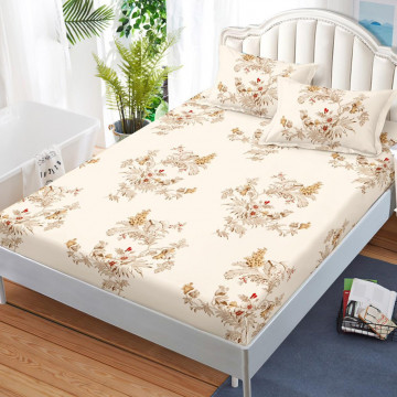 Husa de pat cu elastic si 2 fete de perna, tesatura tip finet, pat 2 persoane, crem, HBFJ-189