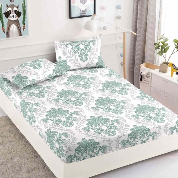 Husa de pat cu elastic si 2 fete de perna, tesatura tip finet, pat 2 persoane, alb / verde, HBF-281