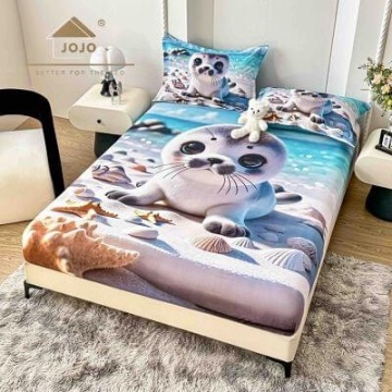 Husă de pat Finet 5D bleu cu focă + 2 fețe de pernă | JoJo Home