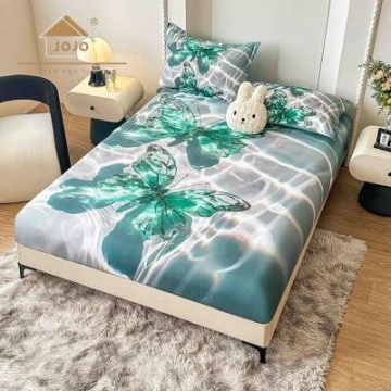Husă de pat Finet 5D verde cu fluture + 2 fețe de pernă | JoJo Home